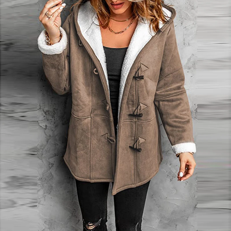 

Casual Hooded Loose Women jacket 2021 Autumn Winter New Elegant Warm Long-sleeved Coat Fashion Solid Harajuku Outwear Streetwear