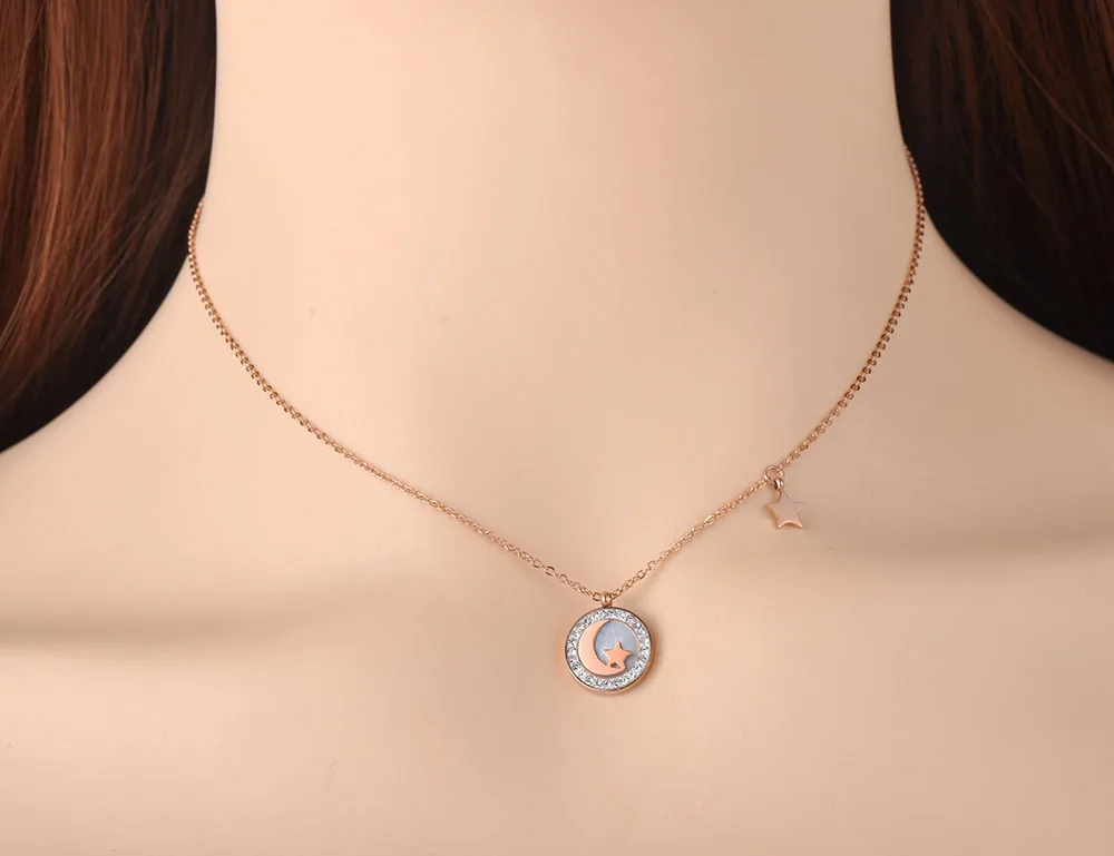 Оригинальный дизайн подвеска Lokaer из нержавеющей стали с фианитами звезда луна