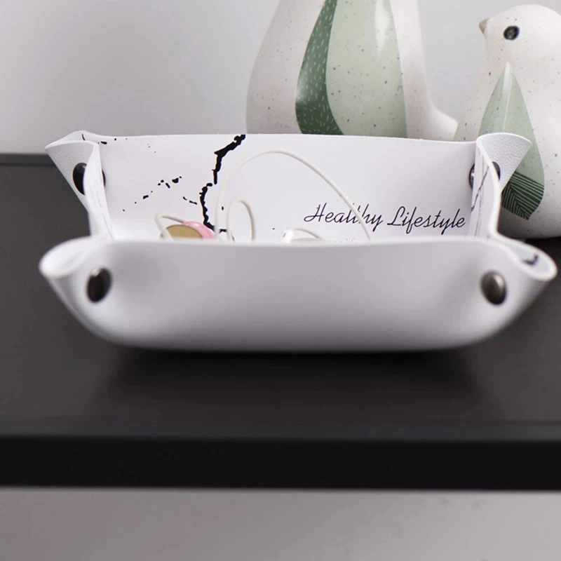 Desktop Storage Box PU Leather Key Snack Lipstick Cosmetics Tray Creative Nordic Ins Style Home Decoration | Дом и сад