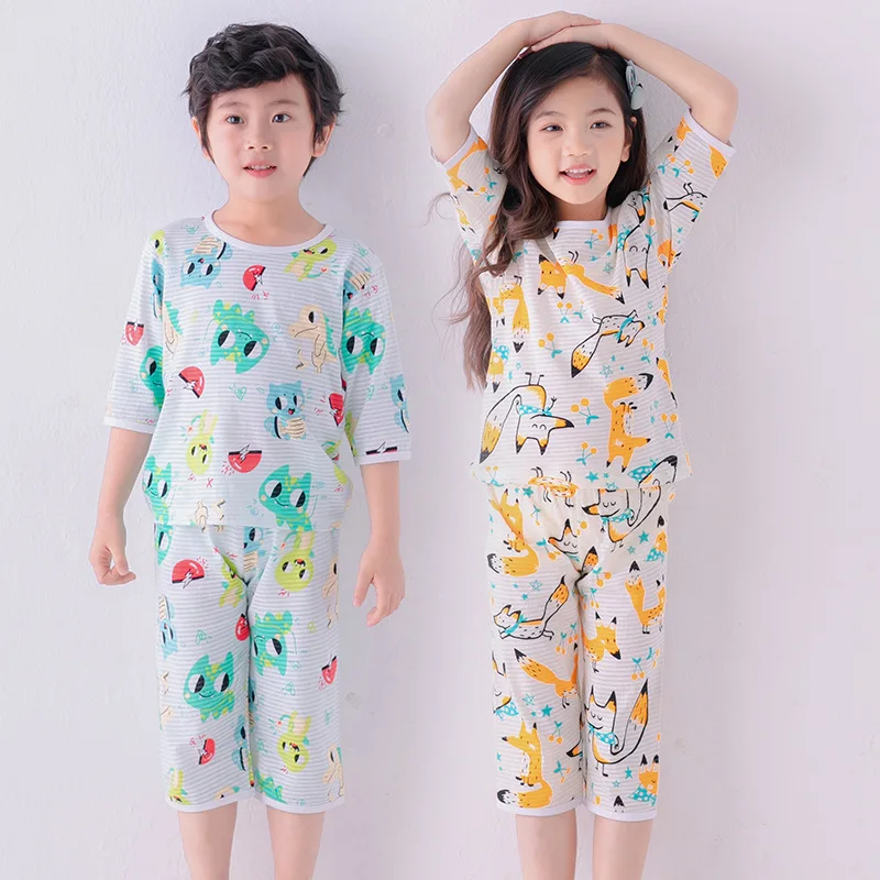

Summer Children's Dinosaur Pajamas Short Baby Kids Pyjamas Suit 2pcs Clothing Sets Cotton Sleepwear For Boys Girls 4 6 8 10Years