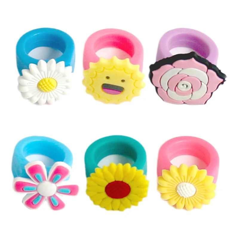 

6 Styles/set Cute Cartoon Kids Rubber Ring For Boys Girls Party Favor