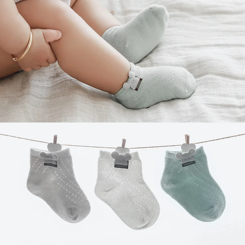 

3 Pairs/lot Disney Cartoon Mickey Ear Baby Boy Girl Spring Socks Kids Summer Cotton Mesh Breathable Bownot Toddler Sock 0-3Y