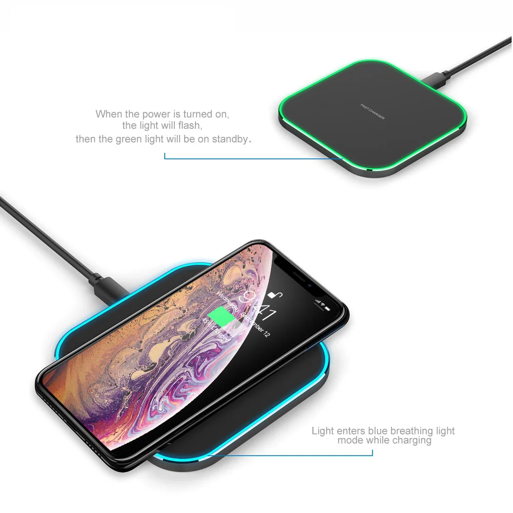 10 Вт Беспроводное зарядное устройство быстро QI Pad для huawei Xiaomi Mi9 samsung S9 Plus S8 Note 9 iPhone