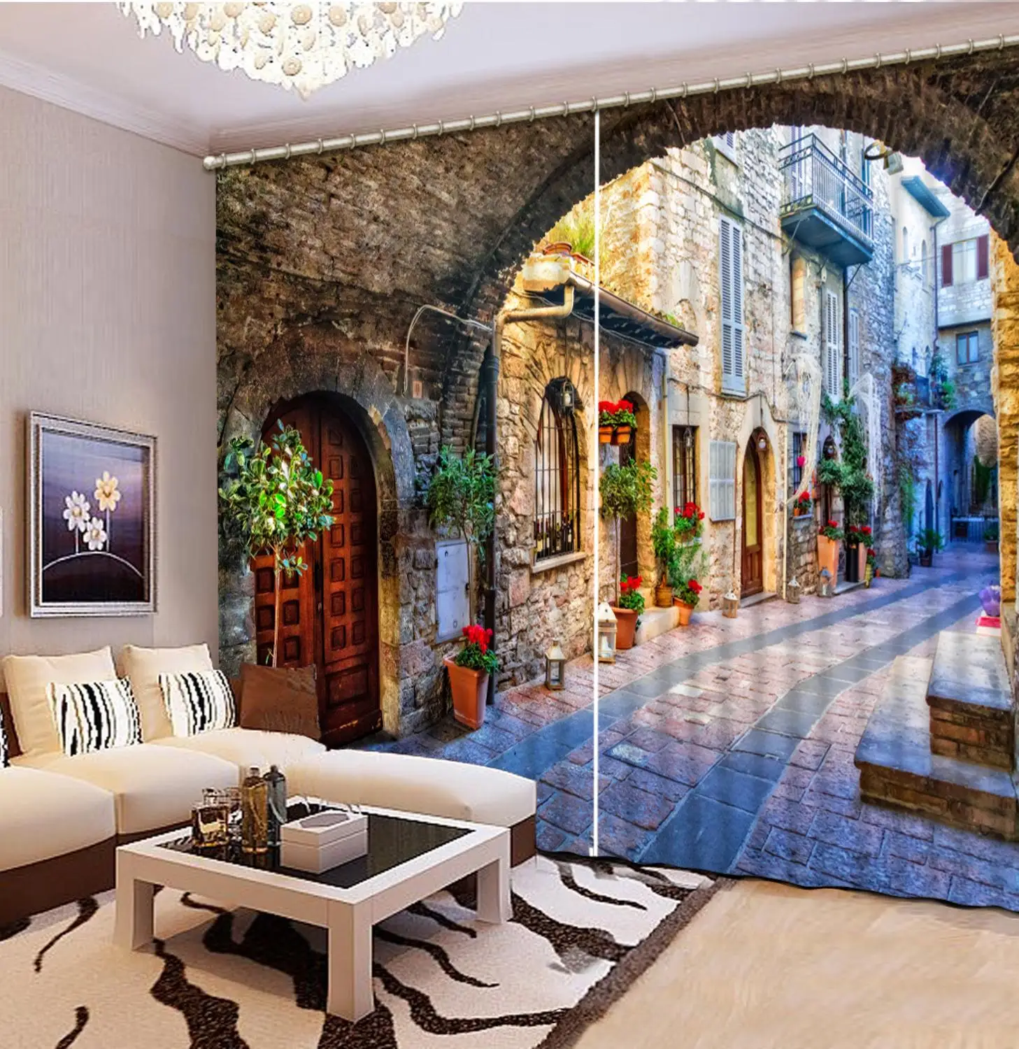 

Customize luxury Blackout Curtains Window Curtain Living Room European style Beautiful alley 3D Curtain Bedroom decor