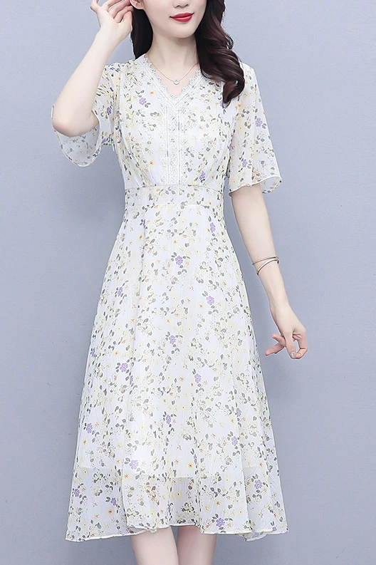 

COIGARSAM 4XL Plus Size Print Women Long dress New Summer Chiffon Short Sleeve Lurex Dresses 9417