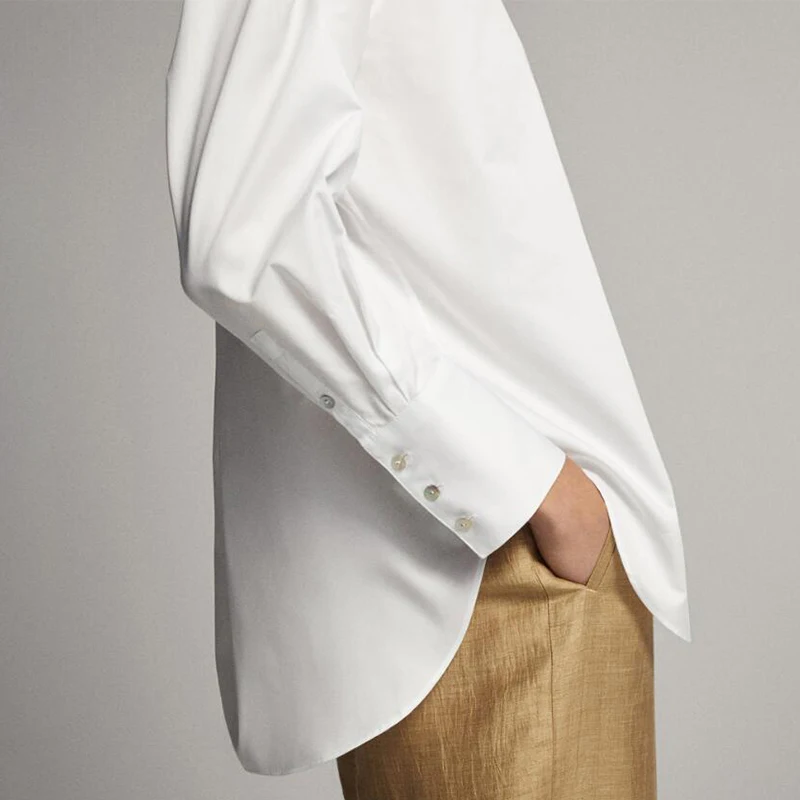

Office Lady Shirts Women Simple Cotton Lapel Single Breasted Blouse Solid Tops Casual Loose Long Sleeve Blusas Mujer De Moda
