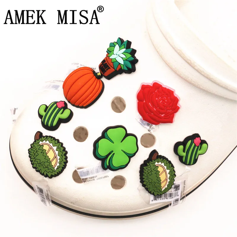 High imitation Pumpkin/Durian/Clover/Rose/Cactus PVC Shoe Charms Accessories Shoe Decoration for Croc jibz Kids Party X-mas Gift