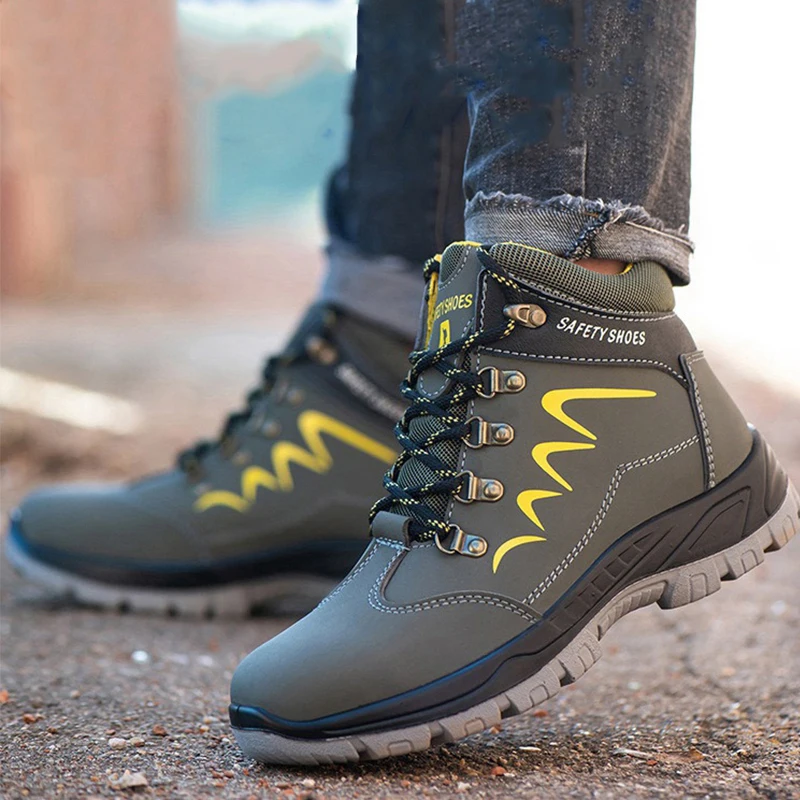 Botas de Construção de Couro Masculinas para Segurança à Prova Confortáveis para Funcionário Botas Água Anti-esmagamento d’