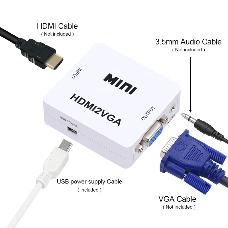 Original HD 1080P MINI HDMI to VGA Converter With Audio Video Box Adapter For Xbox360 PC DVD PS3 | Электроника