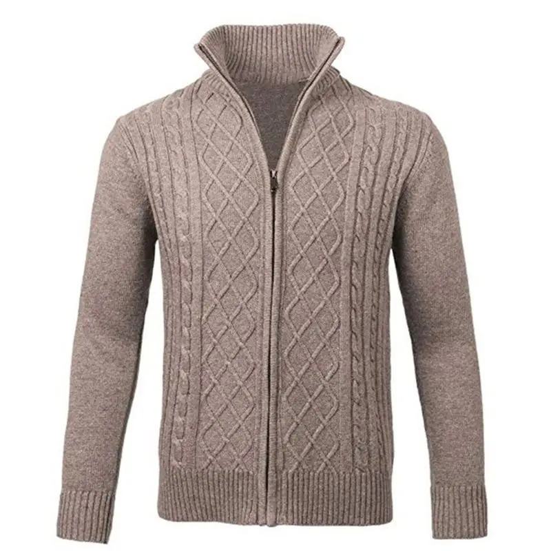 

Men Winter Casual Turtleneck Sweater Solid Color Slim Fit Zip Up Knit Cardigan 23GE