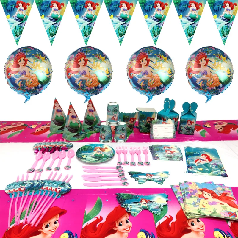 

Disney Anime Figures The Little Mermaid Princess Ariel Children Kawaii Girls Birthday Party Decoration Dinner Tableware Supplies
