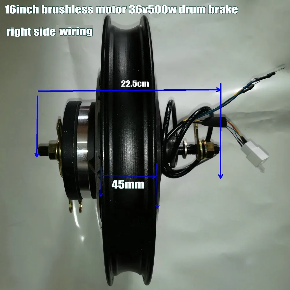 16 дюймов BLDC Концентратор мотор без редуктора с датчиком Холла 36V48V60v500w барабан/диск/расширительный тормоз для электрического скутера ebike трехколесный велосипед ATV