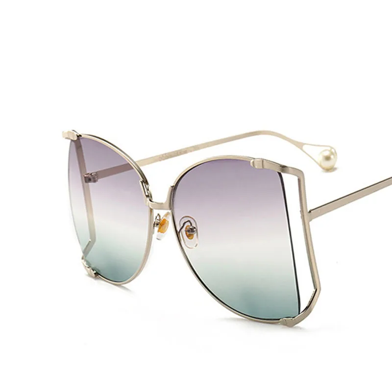 

2021 New Brand Designer Pearls Half Round Sunglasses Women Fashion Big Frame Gradient Sun Glasses Female Oculos Unisex Eyewear