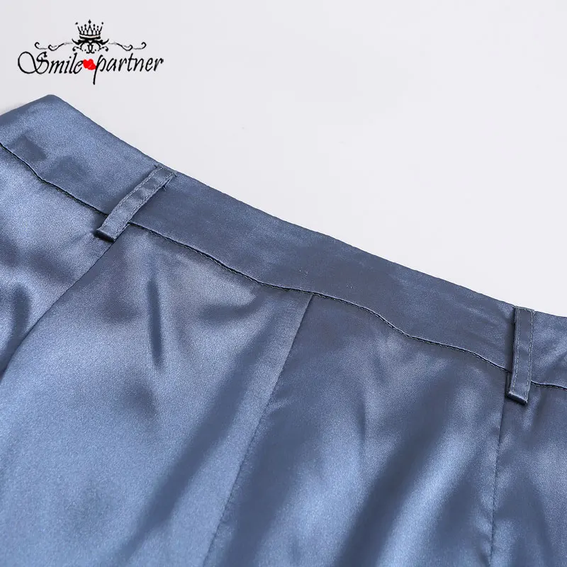 

Smile Blue Length Pants Spring Summer Soft Bling Bling Spring harem Pants Office Lady Dating Fashion New Long Pants A210406