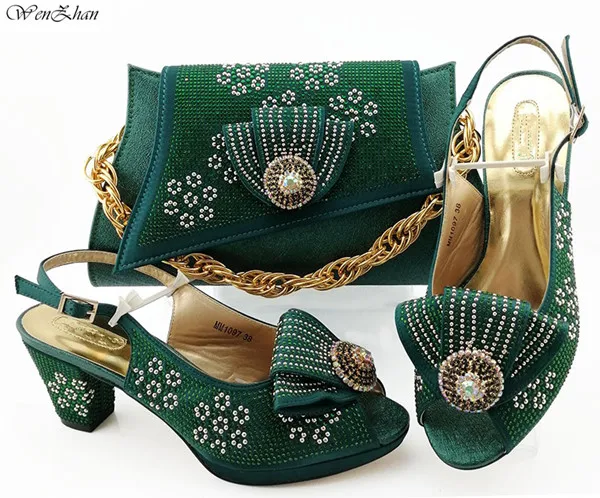 green Новинка; Модный итальянский комплект из туфель и сумочки; ; коллекция года; фиолетовые Свадебные мягкие туфли и сумочка в комплекте; размеры 38-43; B98-5 - Цвет: green
