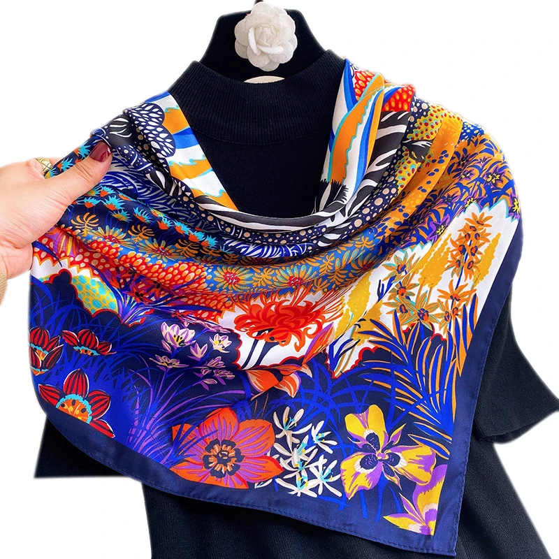 

Hot Lady Office Satin Silk Scarf 90*90cm Headscarf Women Fashion Print Large Square Scarves Luxury Travel Shawl Warm Neckerchief