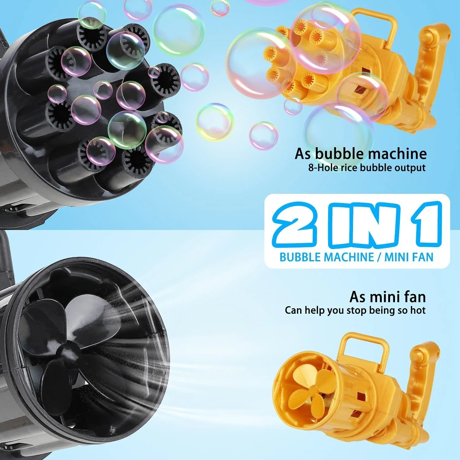 Детский автоматический пистолет для мыльных пузырей 2-в-1 Электрический бластер с