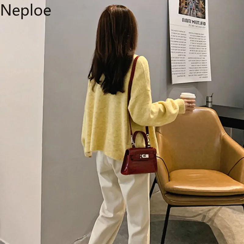 Neploe Корейский Осенний Свободный вязаный свитер в стиле Crazy style с v-образным