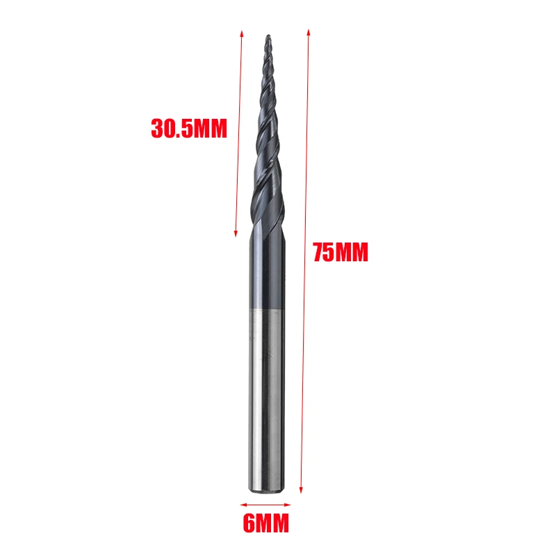 1 шт. r0.5xd6x30. 5x75l 2 флейты Вольфрамовая сталь коническая сферическая Концевая фреза