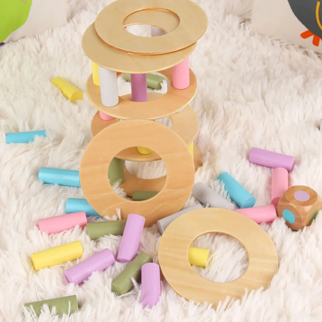 Wooden Stacking Board Game Toy Roller Tower Building Blocks Funny Children | Игрушки и хобби