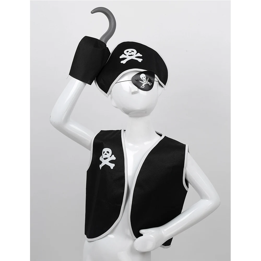 Костюм пирата TiaoBug для мальчиков на Хэллоуин черная жилетка с повязкой глаза