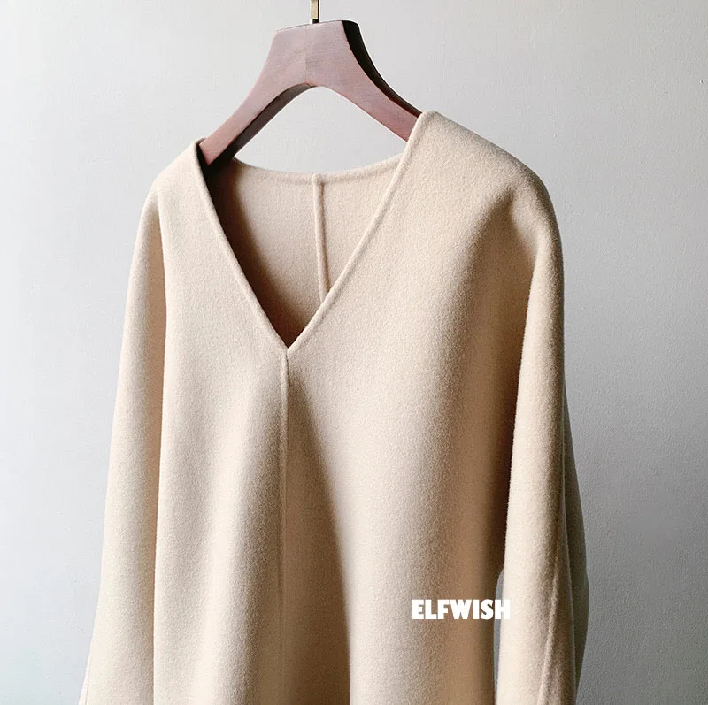 Женский кашемировый шерстяной свитер кремовый джемпер с V-образным вырезом