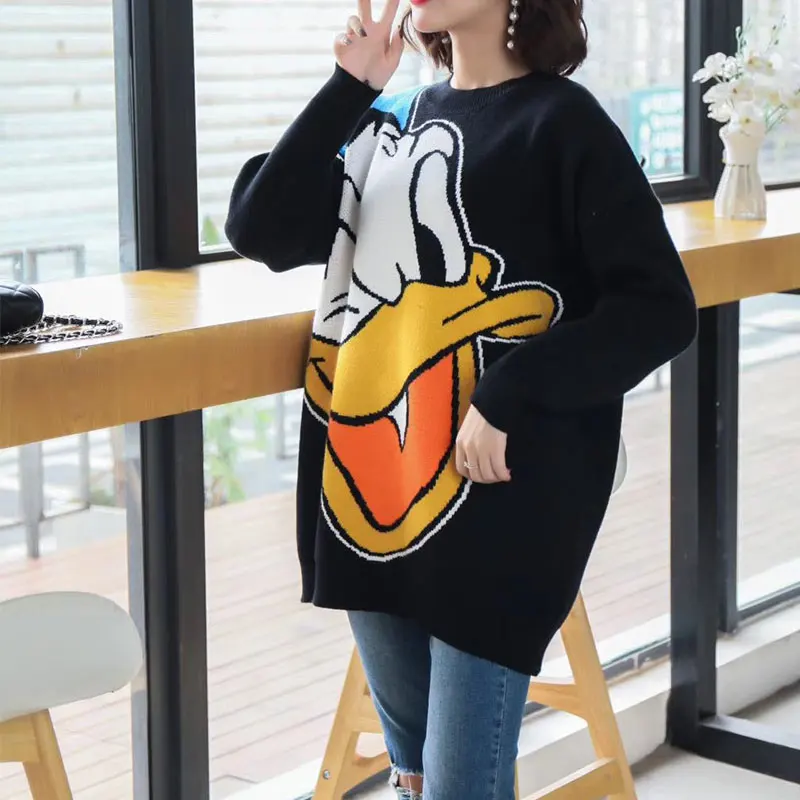 Осень Зима Мультфильм пуловер размера плюс kawaii длинный свитер Женский