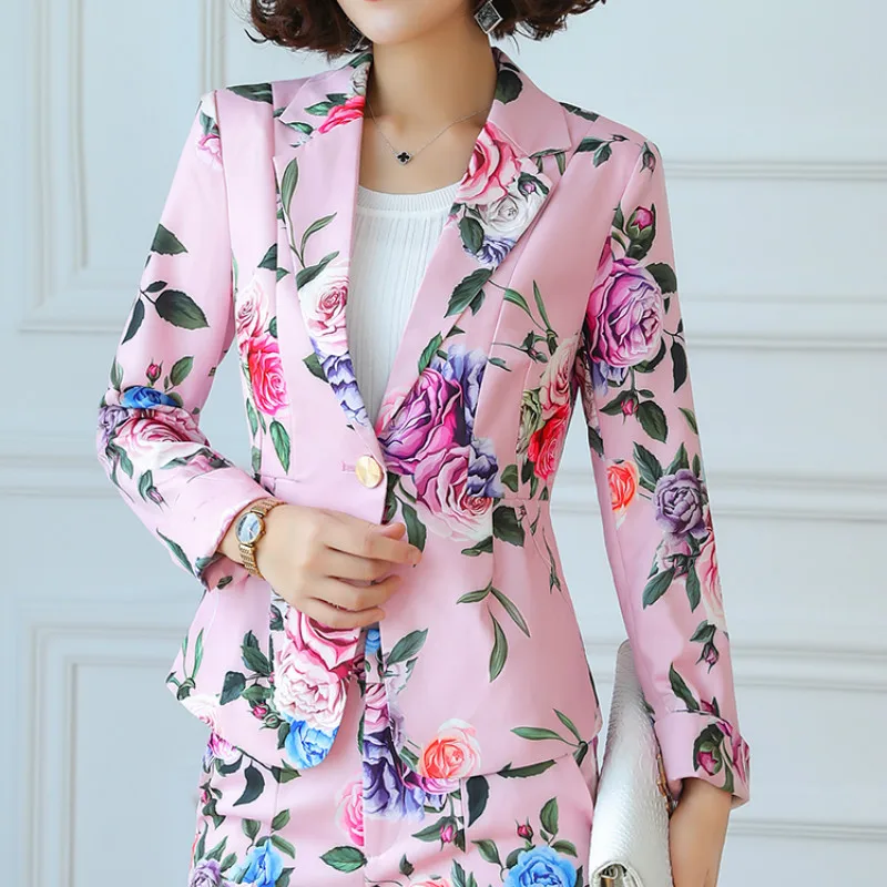 2021 модные брючные костюмы для женщин Цветочный принт элегантный деловой костюм