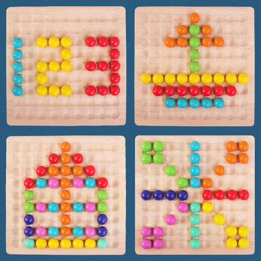 

Rainbow Wooden Beads Clip Bead Game Training Board Game Wooden Montessori Color Classification Stacked Educational Toys for Baby