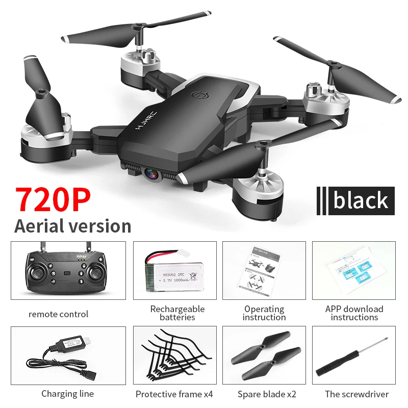 4K RC вертолет Дрон с камерой HD 1080P wifi FPV селфи Дрон Профессиональный складной Квадрокоптер 24 минуты Срок службы батареи HJ28 - Цвет: black 720P