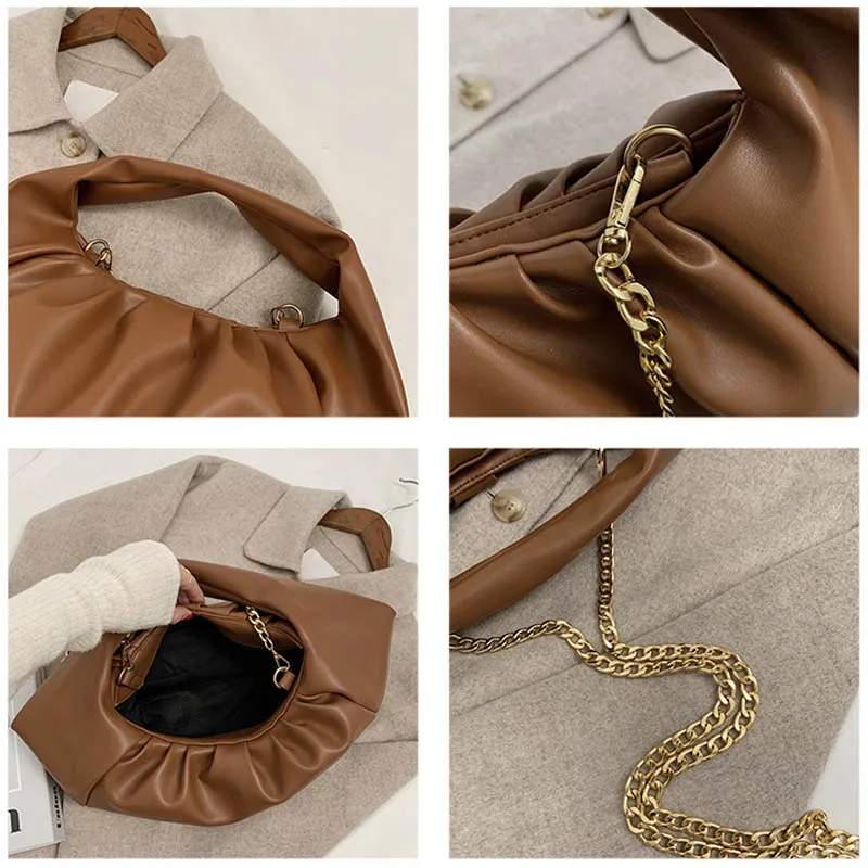 

Fashion Fluffy Leather Tote Women's Handbag Pouch Half Moon Women Shoulder Bag and Purse Soft Leather Armpit Dumplings Bags New