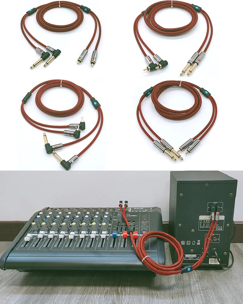 double 2 rca to dual 14 mono 6 35mm male jack audio cable mixer console amplifier speaker home theater system shielded cords free global shipping