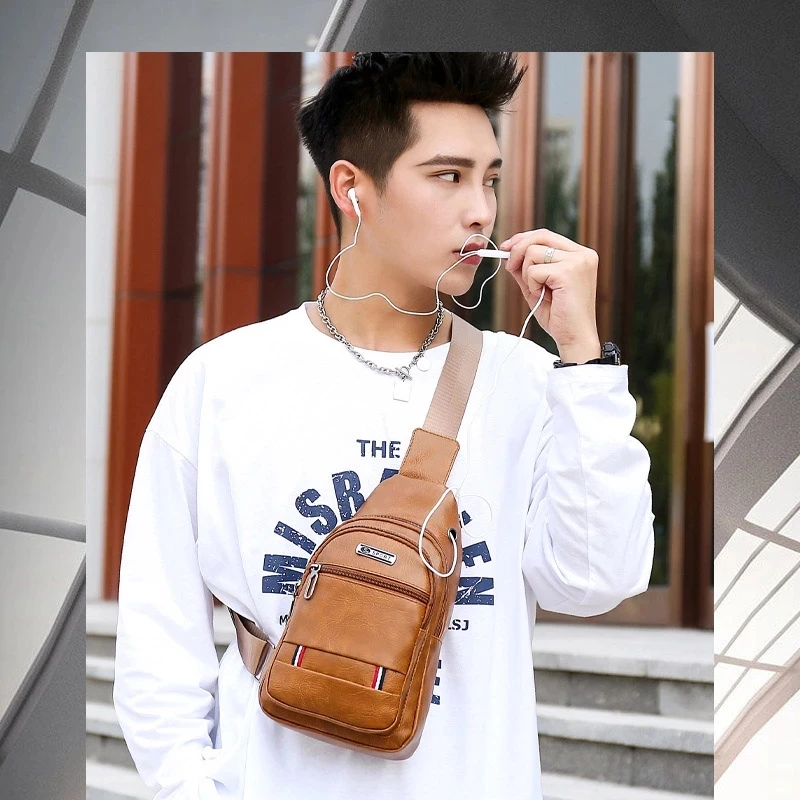 

Soft PU Leather Chest Bag for Man Casual Single Crossbody Bags Short Trip Cell Phone Key Purse Chest Pack Sling Shoulder Bag Hot