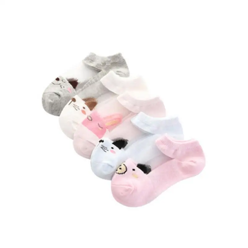 

Five Pairs Kid Socks Different Colour Mesh Socks For Girls Spring And Autumn Thin Short Cute Animal Cartoon Baby Socks