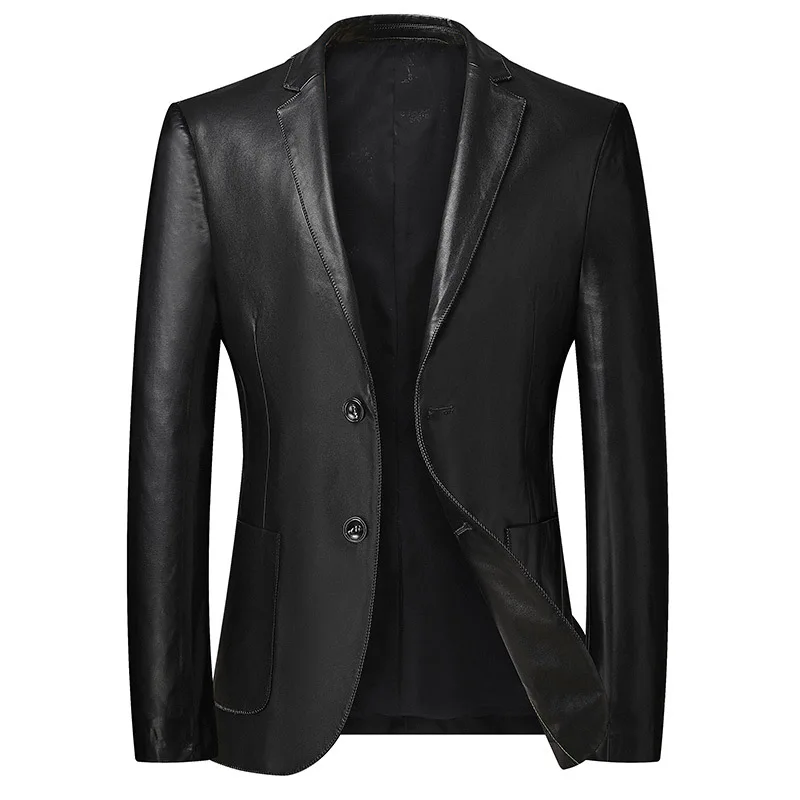 

New Plus Size Men PU Leather Suit Jacket Motorcycle Fashion Casual Leather Blazer Jackets Male Spring Autumn Black Leisure Coats
