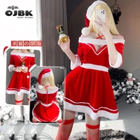lady santa with hat women christmas outfits sexy lingeries winter red dress hollow open chest cosplay costume maid uniform new