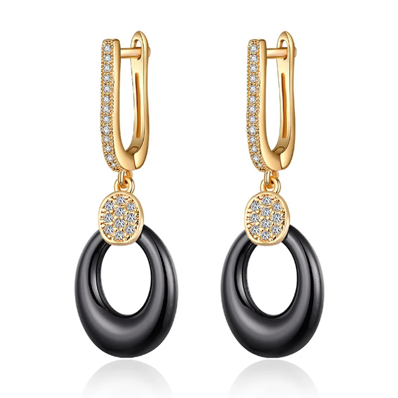 Новые модные черные керамические серьги в форме капли воды позолоченные