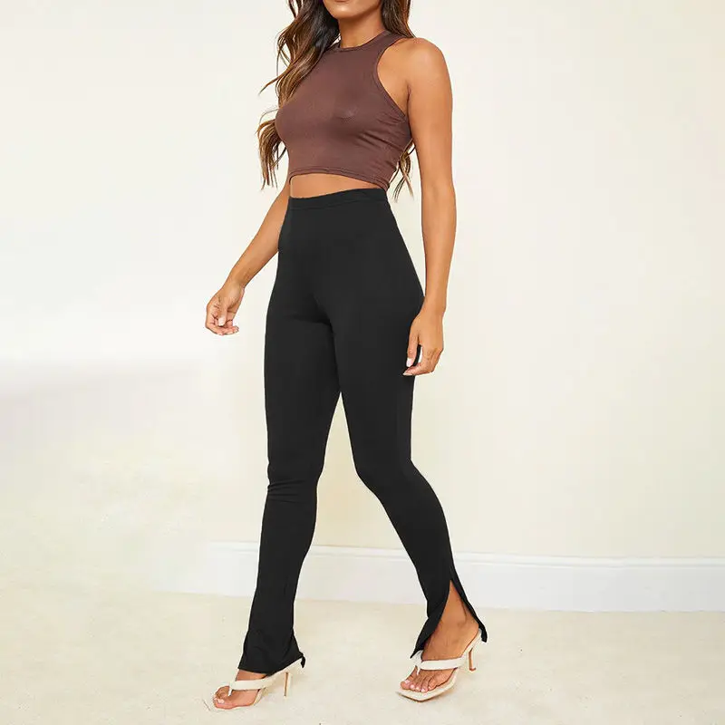 

Women's Trousers Tights Autumn and Winter Tight-fitting Bag Hip Split Leggings Solid Color High-waisted Thin Trousers
