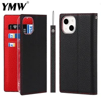 ymw real leather wallet case for iphone 13 pro max 12 mini 11 xs max xr x luxury genuine cow leather card phone cases cover