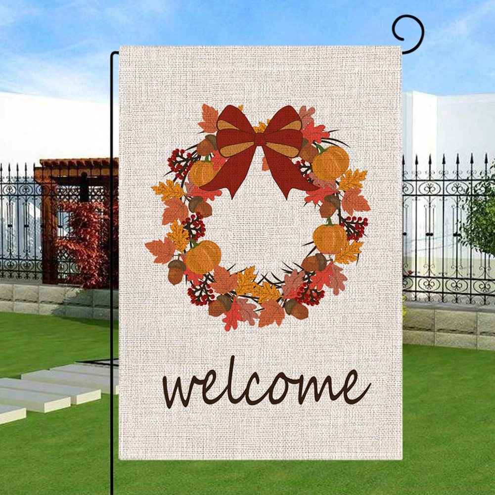 Садовый флаг Осенний урожай Тыква клен узор двойной Печатный для двора сада