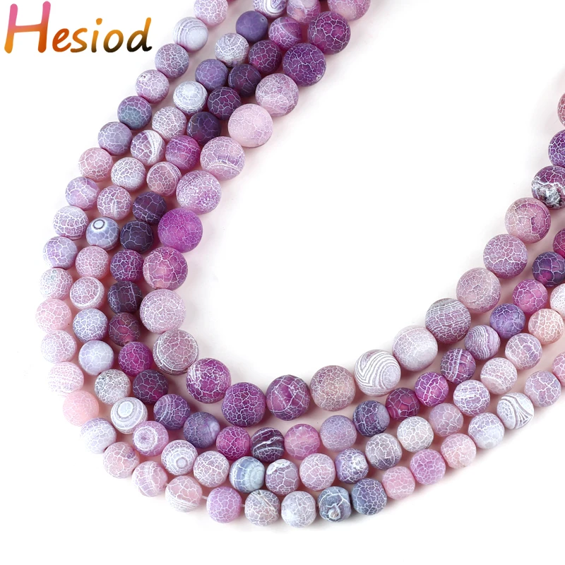 

Hesiod Natural Stone Purple Round Matte Frost Cracked Gems Beads For Jewelry DIY Making Bracelet Accessories