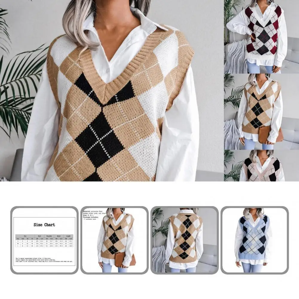 

Дышащий Повседневный высокоэластичный клетчатый свитер-жилет с узором женский зимний жилет без рукавов для офиса