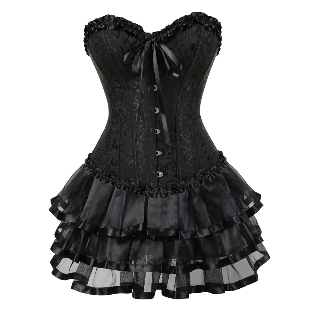 

Lace Up Corset Dress Top Party Dress for Women Floral Gothic Clothes Bustier Tops Underbust Corset Plus Size Skirt Set