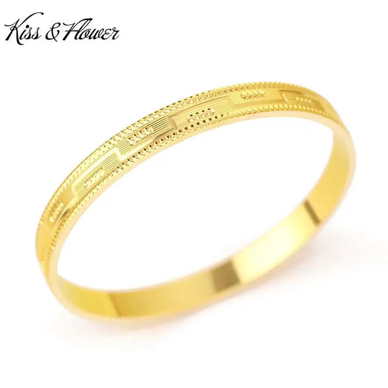 

KISS&FLOWER BR36 Fine Jewelry Wholesale Fashion Woman Girl Mother Bride Birthday Wedding Gift Wide 7mm 24KT Gold Bracelet Bangle