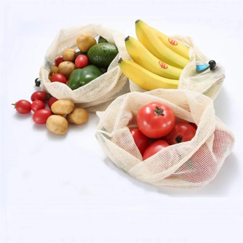 

Net Shopping Bag Vegetable Fruit Bag Storage Reusable Produce Bags Eco-Friendly 100% Organic Cotton Mesh Grocery Totes
