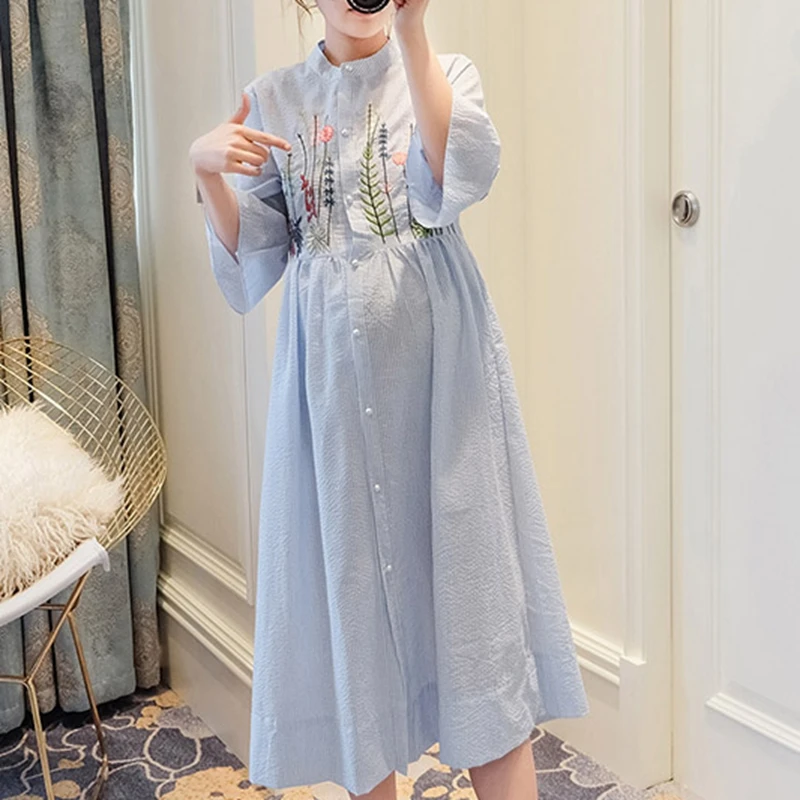 Летнее Платье Vestidos платья для беременных женская одежда Полосатое длинное