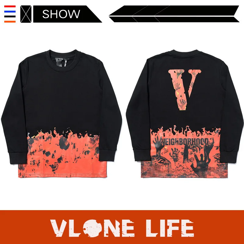 

Chao brand vlone life vlone long sleeve T-shirt big V vlone terry cloth long sleeve T-shirt 9101#