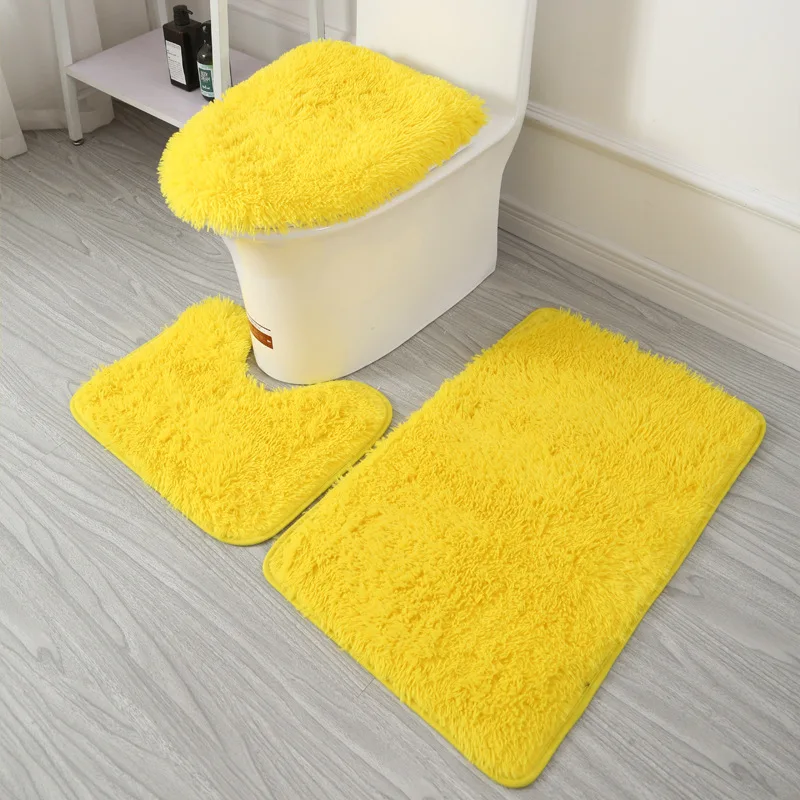 super absorbent bath room 3 piece non slip set for bathroom mat toilet cover long hair solid color bath mat carpet super soft free global shipping