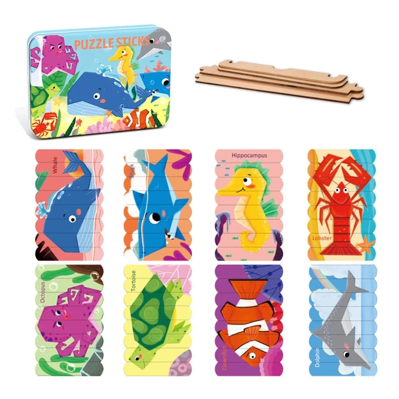 

Exploring Puzzle Sticks Wooden Jigsaw Puzzle Montessori Cardboard for Toddlers