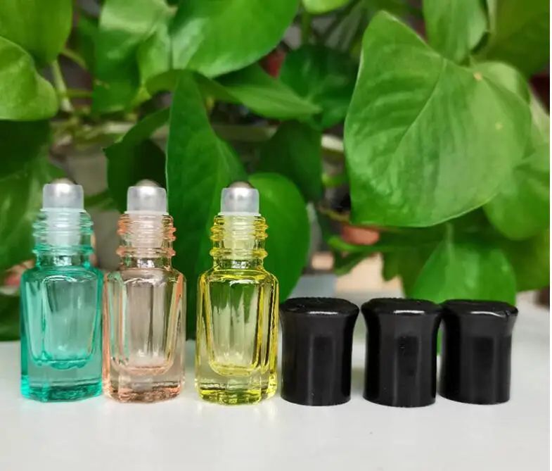 Botella port&aacute;til enrollable de 3ml, botellas de vidrio octogonal, bola de acero, botellas de aceite, viales, contenedor de Perfume con puntos, 200 unids/lote-4